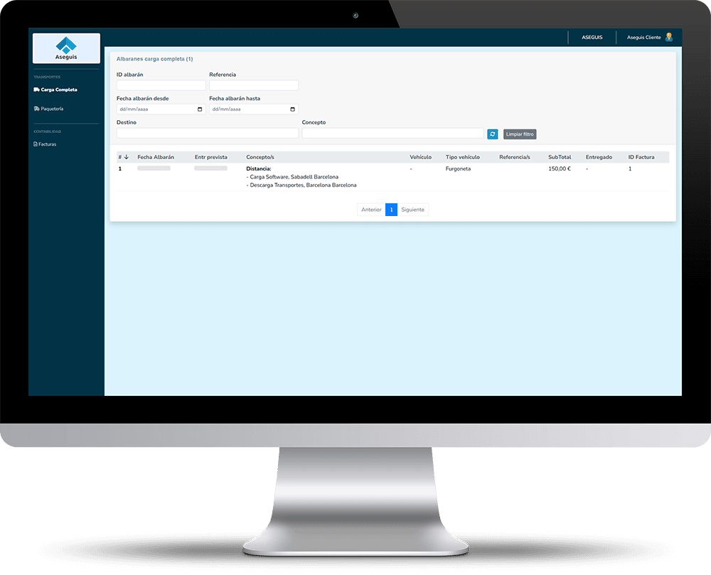 Portal de clientes de Aseguis para consultar albaranes y facturas